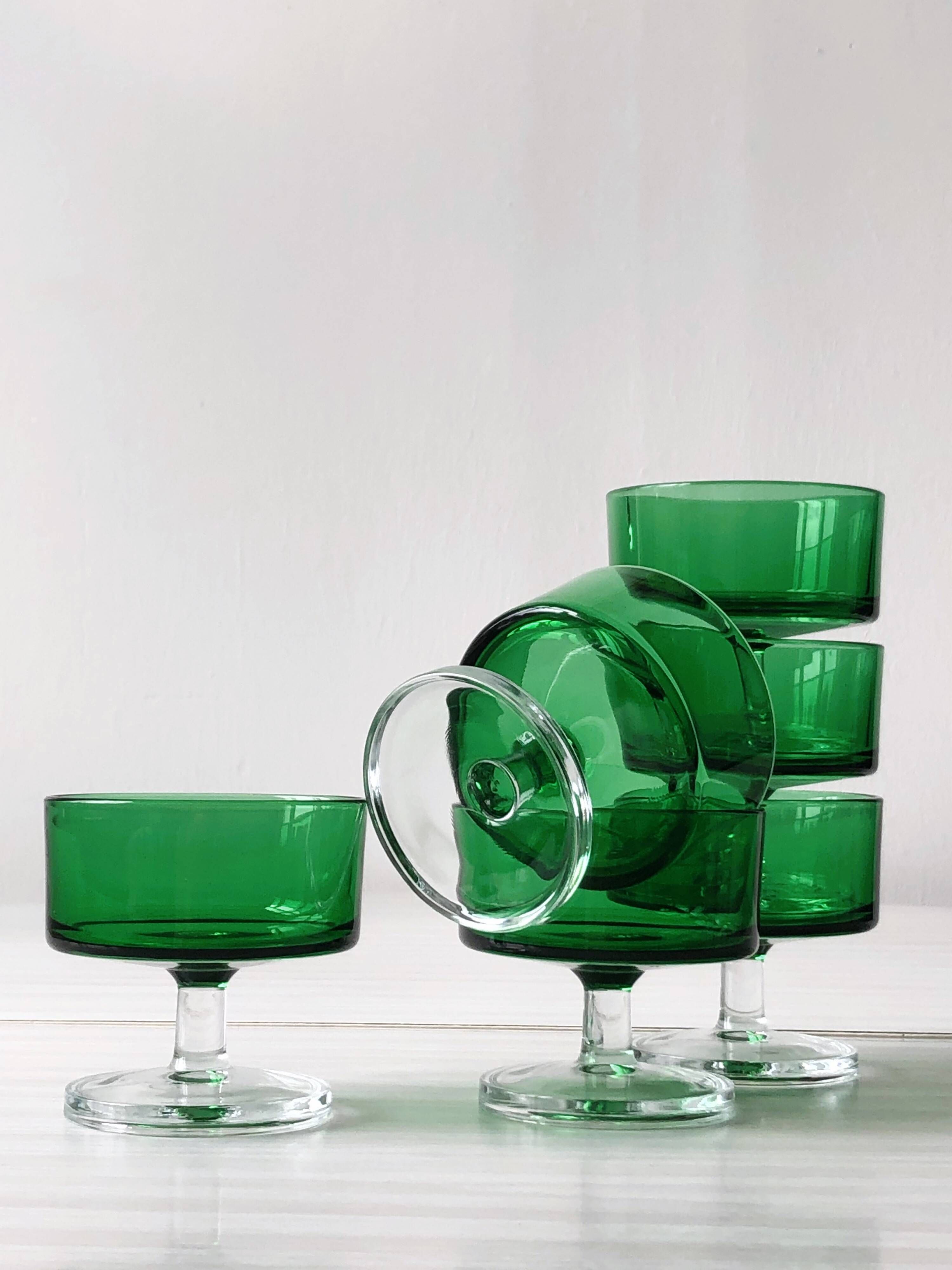 6 translucent green champagne glasses, Cavalier Luminarc dessert glasses