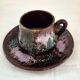 Six cups and saucers Vallauris glazed ceramic in brown and old pink.