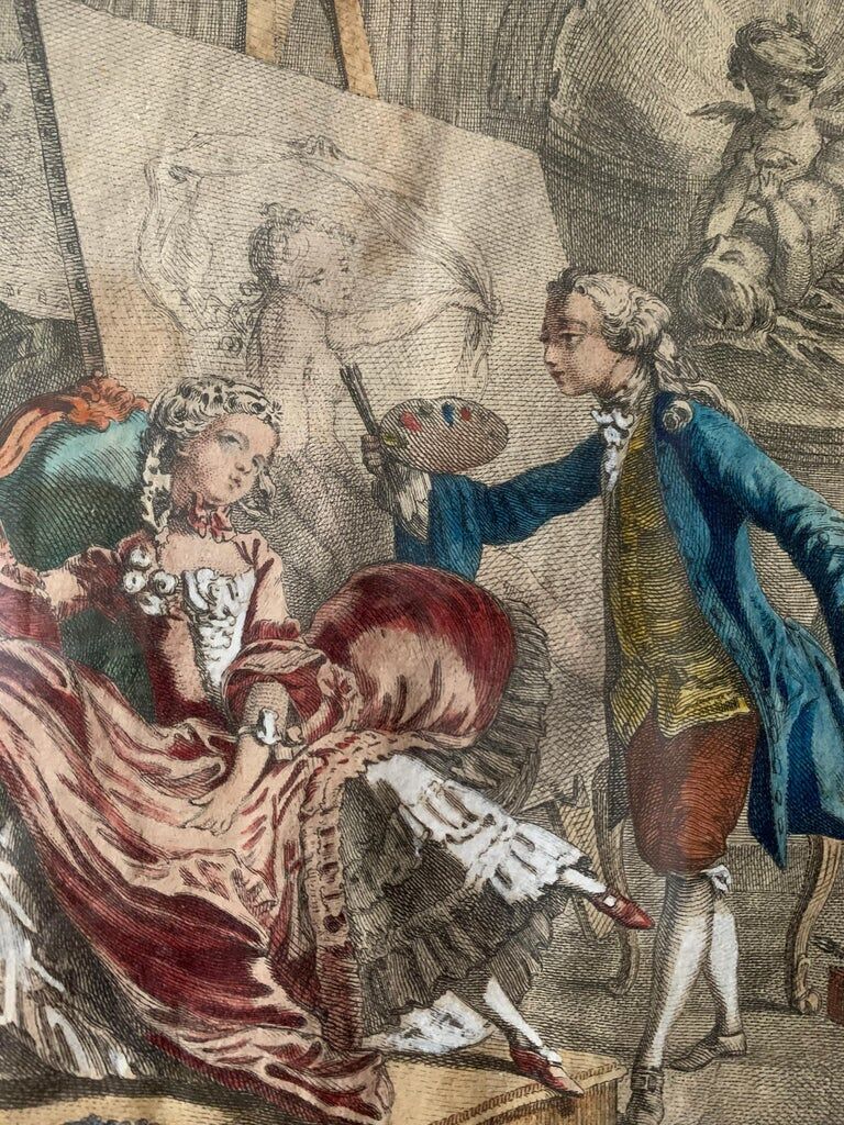 Chevallier, Le peintre amoureux de son modèle, gravure, XXème siècle
