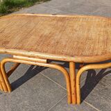 Table basse en rotin ovale vintage