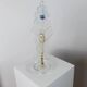 Vintage Murano Glass Table Lamp – White Opal Leaf-Shaped Glass with Blue Accent, Gold Metal Fittings, Italy 1980s
