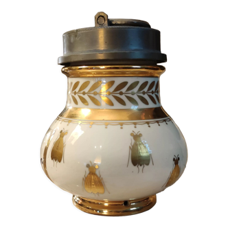 Ancien pot à tabac/décor aux abeilles/porcelaine de Paris