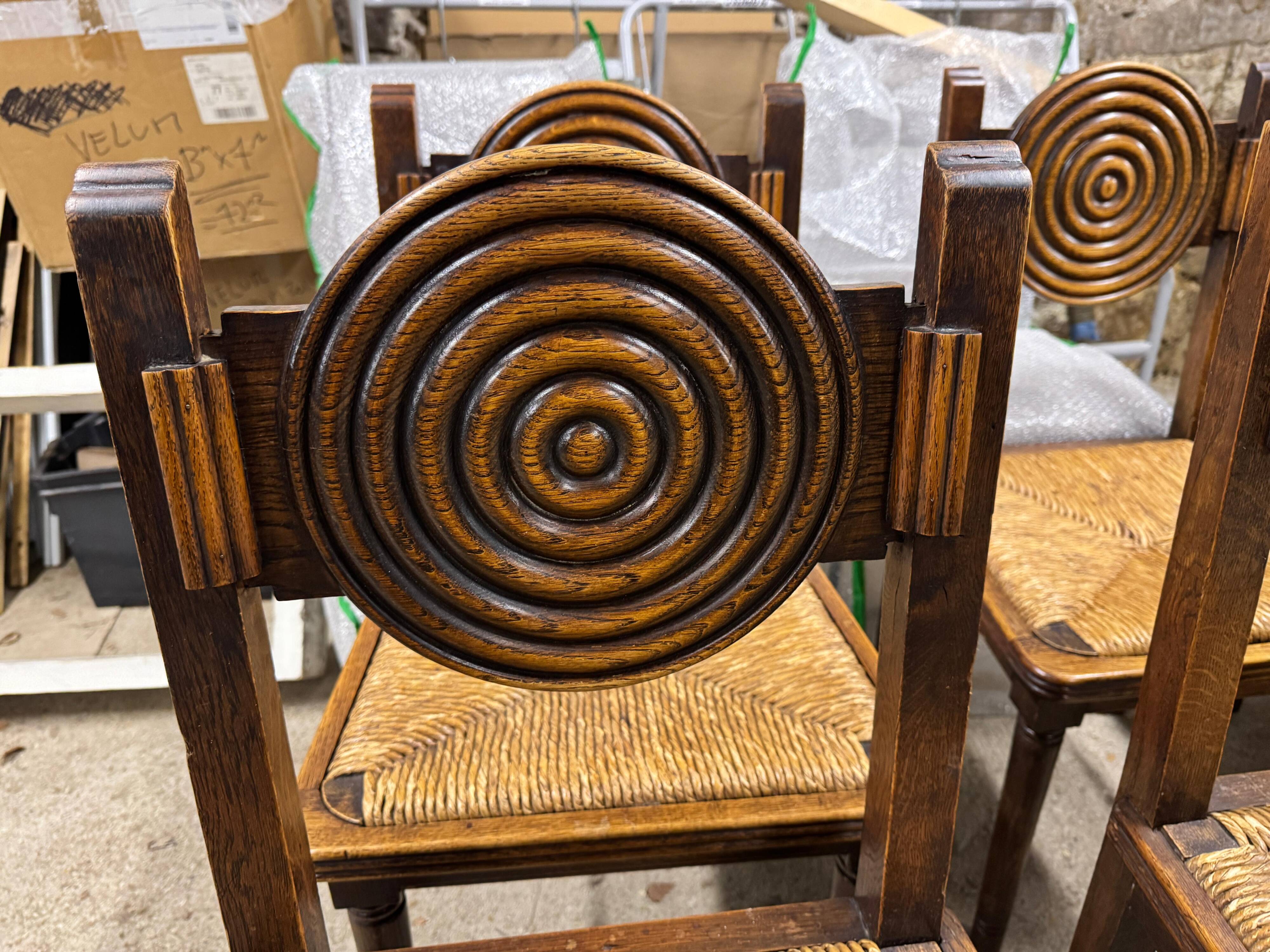 Oak chairs with straw seats in the spirit of charles douduyt