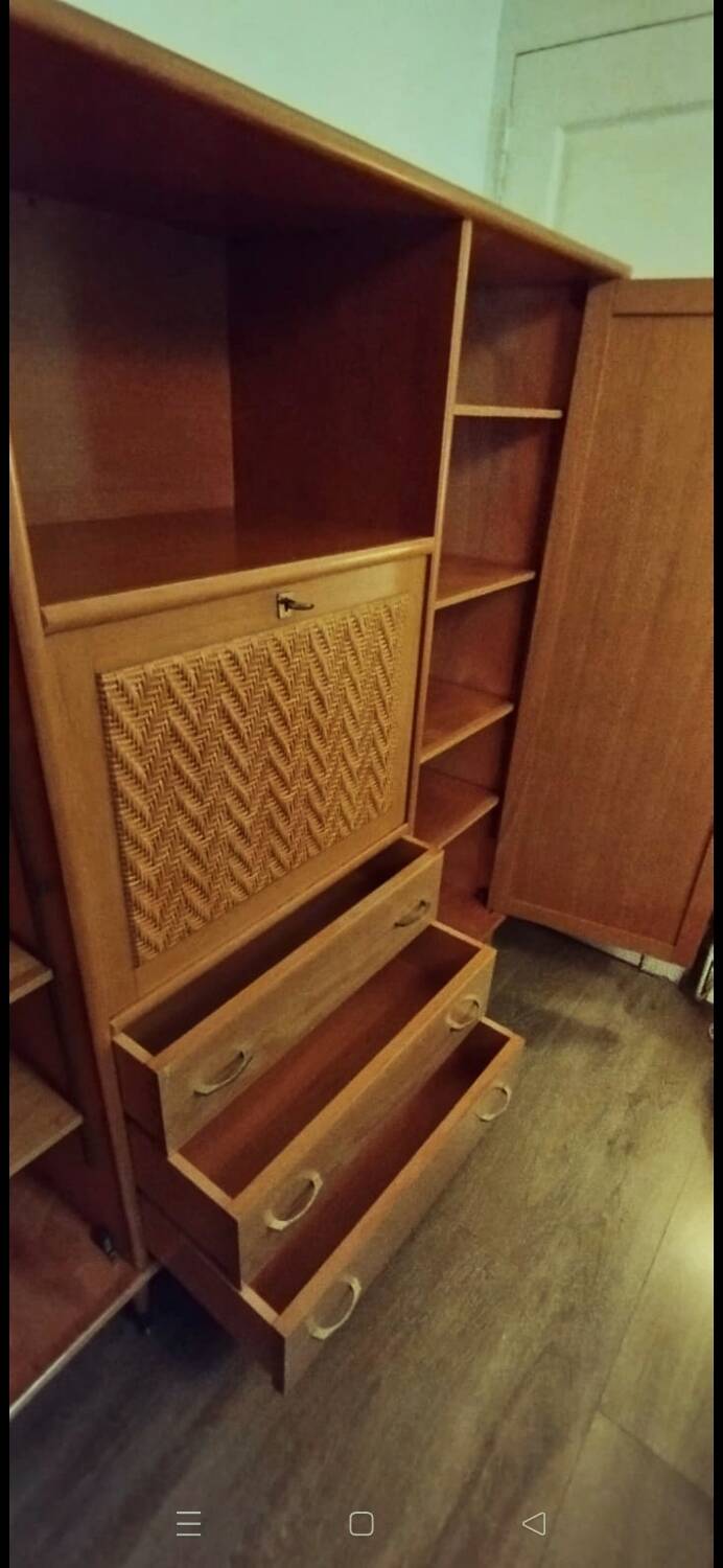 Wooden and rattan wardrobe
