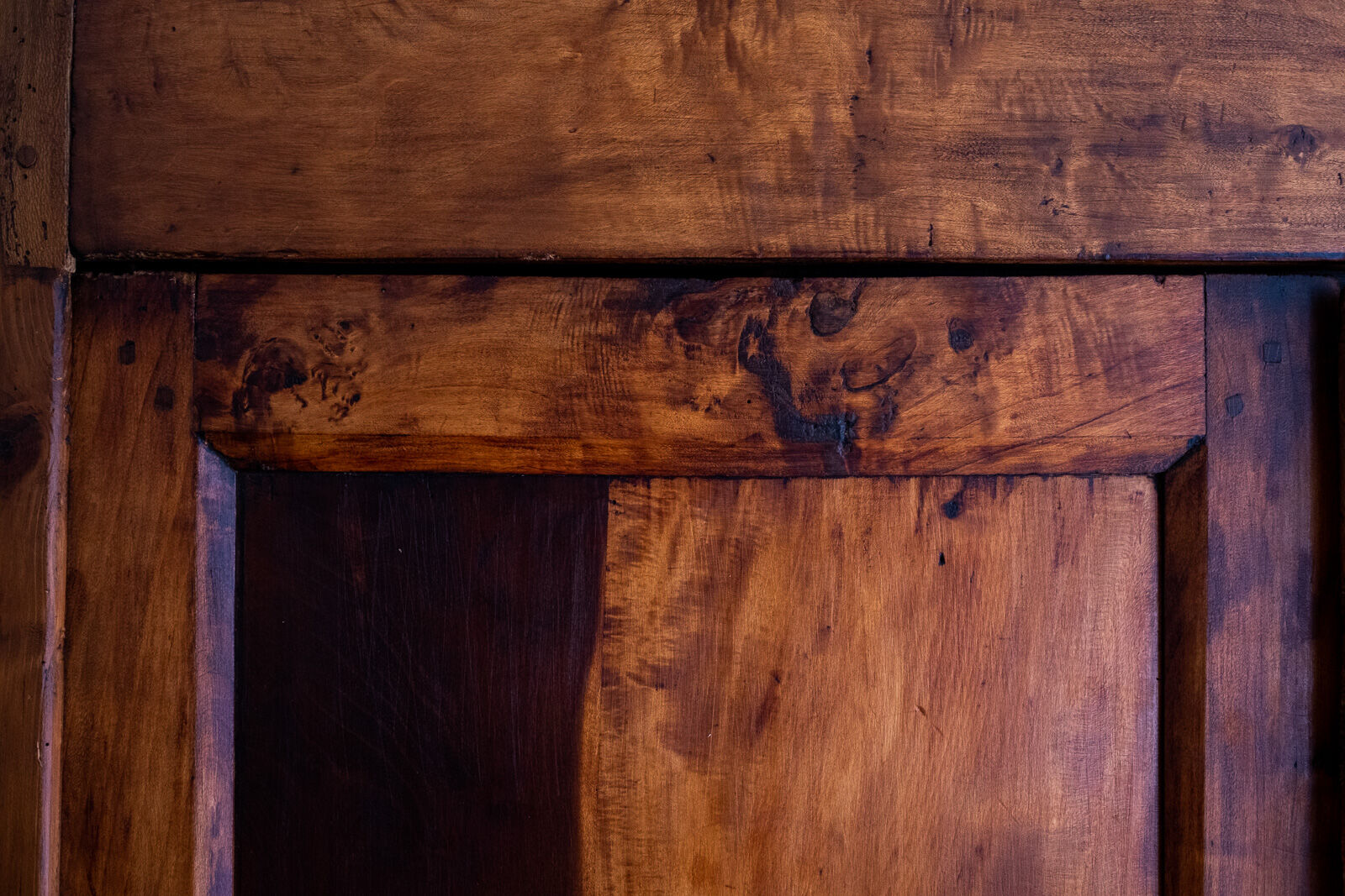 Old wardrobe cabinet in elm and solid walnut