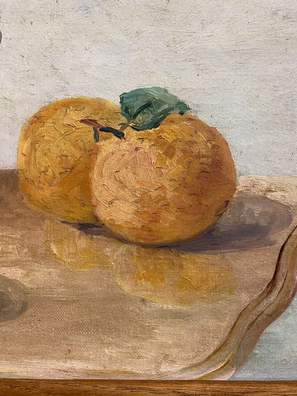 Old painting, still life with roses and oranges, signed circa 1950.