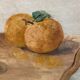 Old painting, still life with roses and oranges, signed circa 1950.
