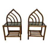 Pair of bamboo and rattan bedside tables