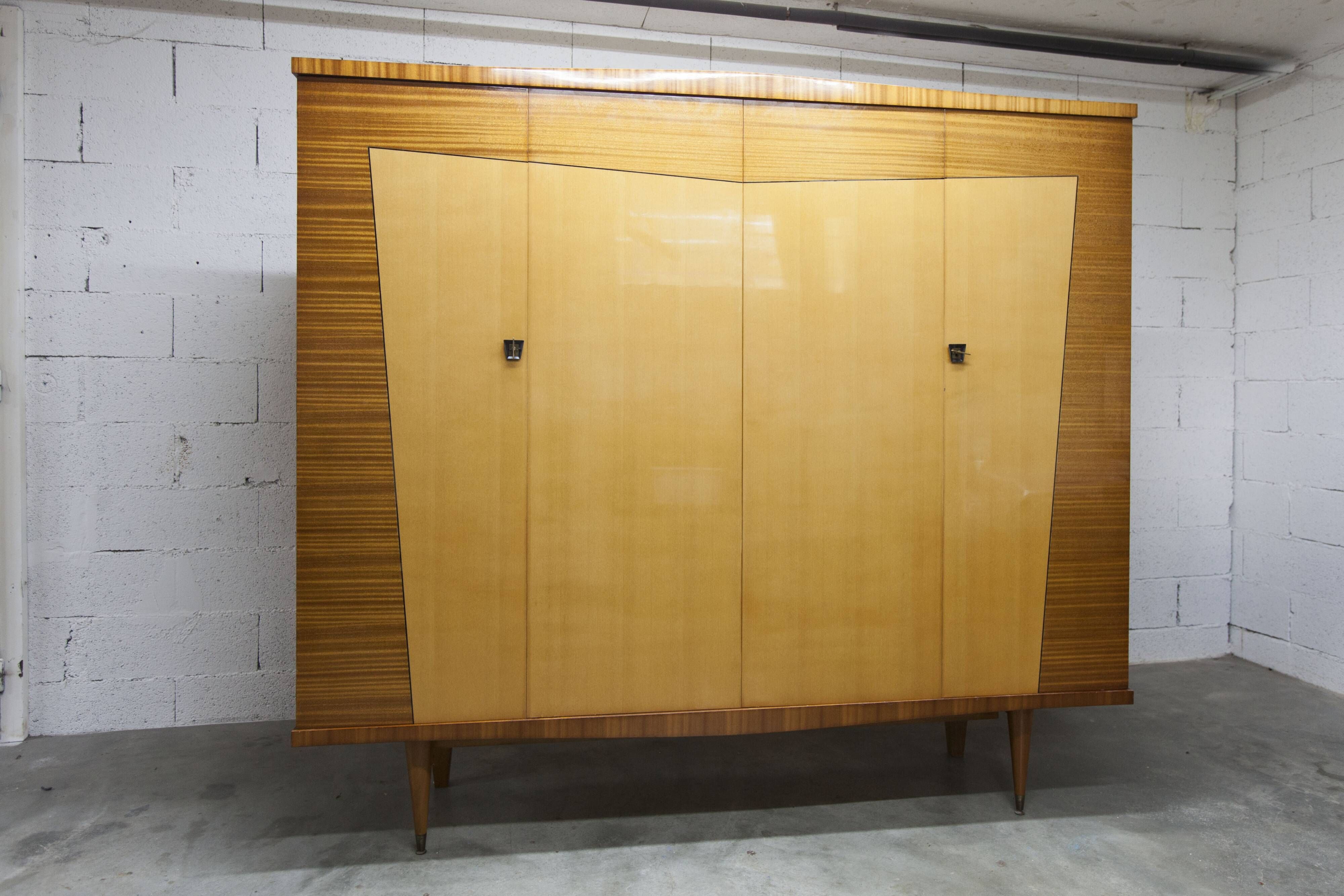 1960 Scandinavian wardrobe, atypical blond wood varnished, 4 doors 3