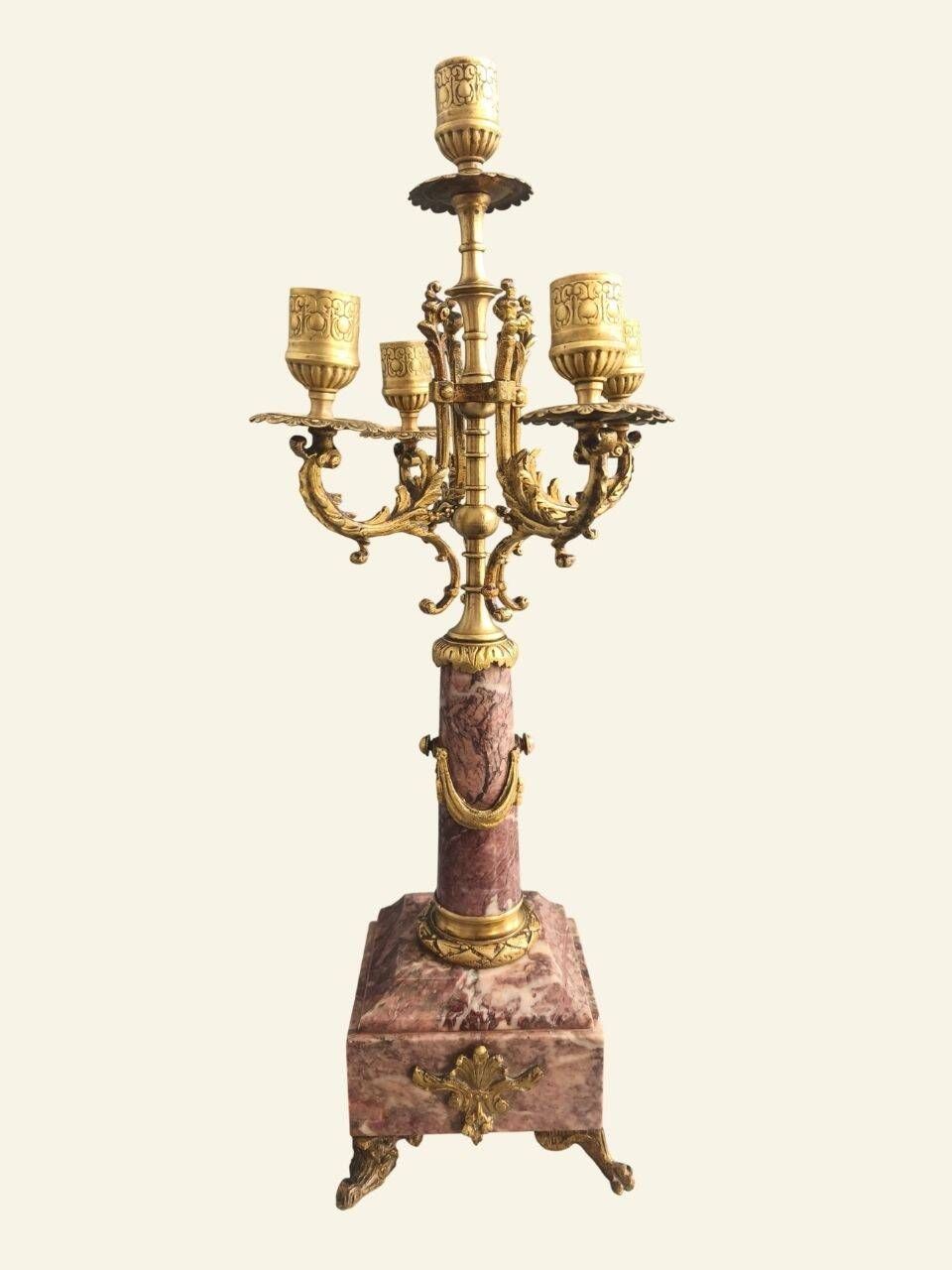 Pair of table candelabra in marble and bronze, Napoleon III style.