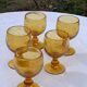 5 wine glasses in blown glass and vintage golden yellow bubble
