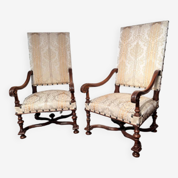 Pair of Louis XIV style castle armchairs