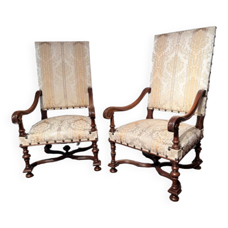 Pair of Louis XIV style castle armchairs