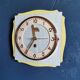 Vintage formica clock square silent wall clock "FFR yellow green"