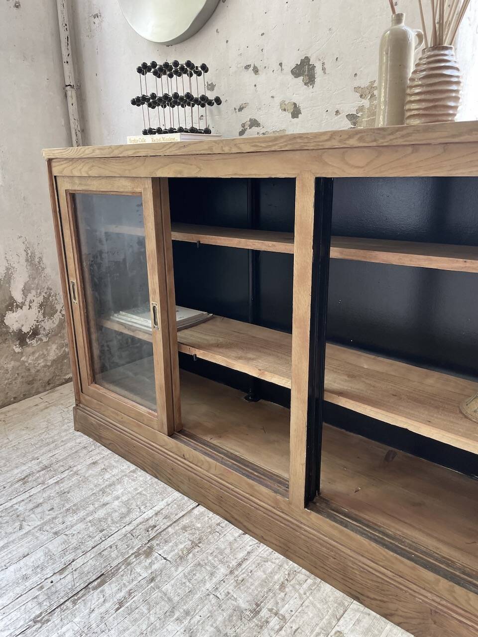 Oak sideboard with glass doors