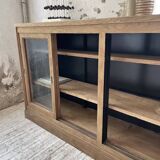 Enfilade meuble de métier chêne portes vitrées