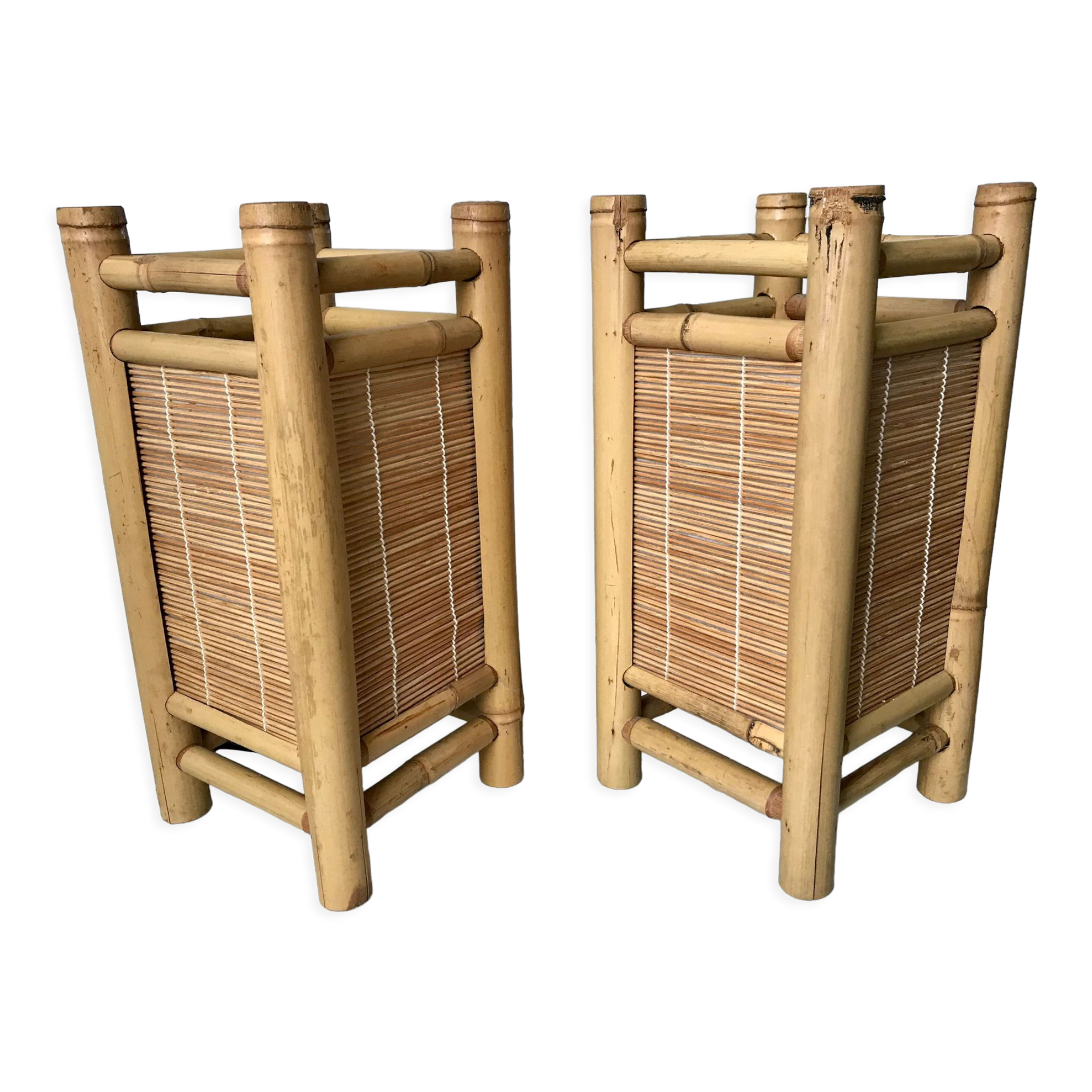 Pair of bedside lamps in rattan bamboo 70s