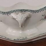 Gravy boat on pedestal with handles Terre de fer St Amand amandinoise "lily of the valley"