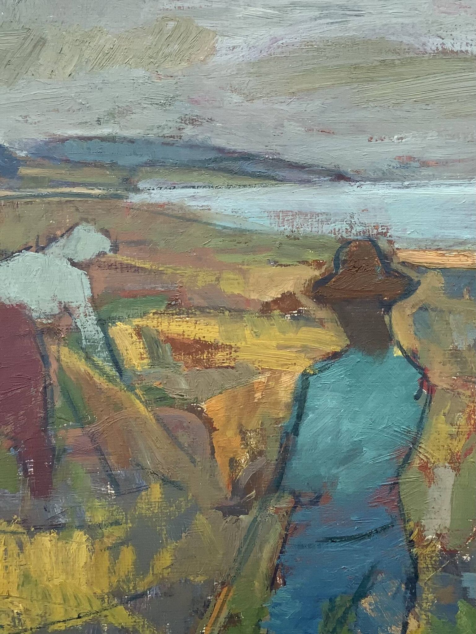 Svan Grandin (1906- 1982) Vintage Oil Painting Landscape “Harvesters”