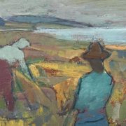 Svan Grandin (1906- 1982) Vintage Oil Painting Landscape “Harvesters”