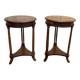 Paire de tables de chevet rondes style Empire, marqueterie florale