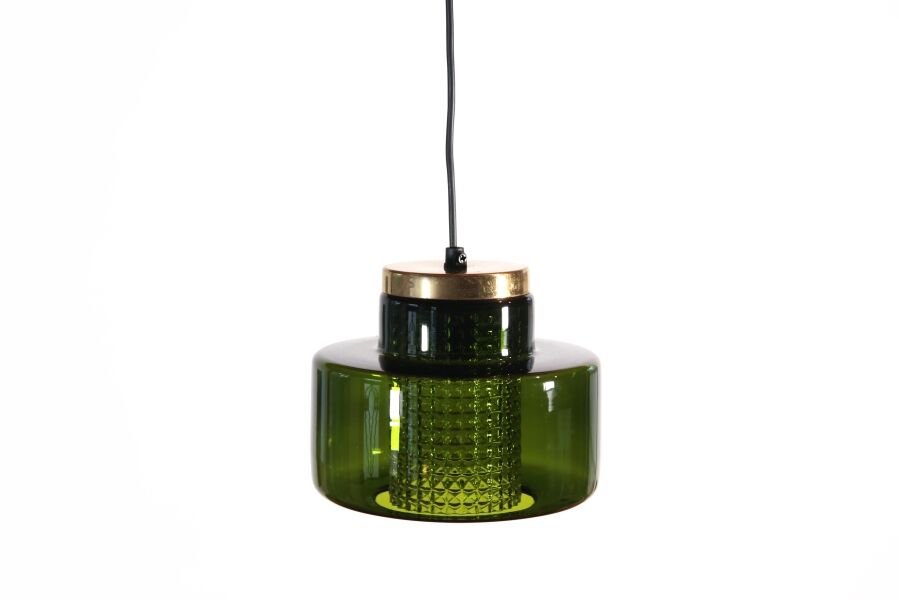 Green glass pendant lamp with crystal by Carl Fagerlund for Orrefors