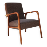 Mid Century Armchair Cacao Tweed Upholstery, 1960, Poland