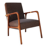 1950s armchair in cocoa tweed fabric, 1960, Poland