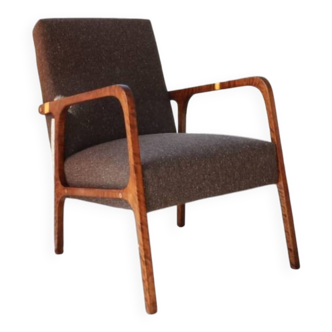 Mid Century Armchair Cacao Tweed Upholstery, 1960, Poland