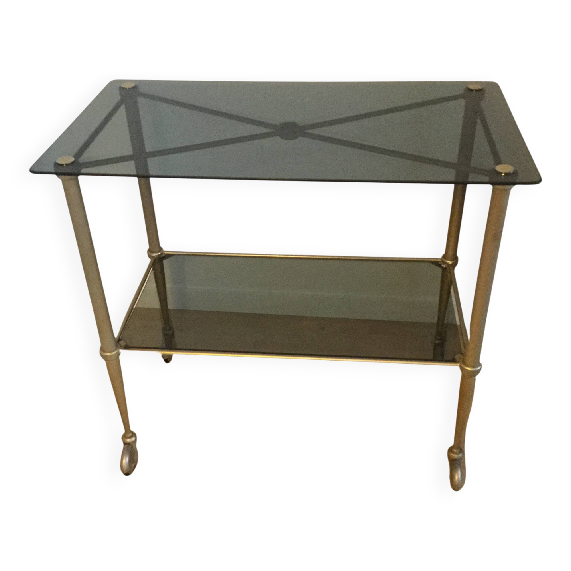 70s Furniture Glass and Brass Trolley on Wheels