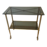 70s Furniture Glass and Brass Trolley on Wheels