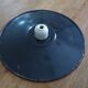 Old suspension in black enamelled sheet metal and porcelain socket to hang