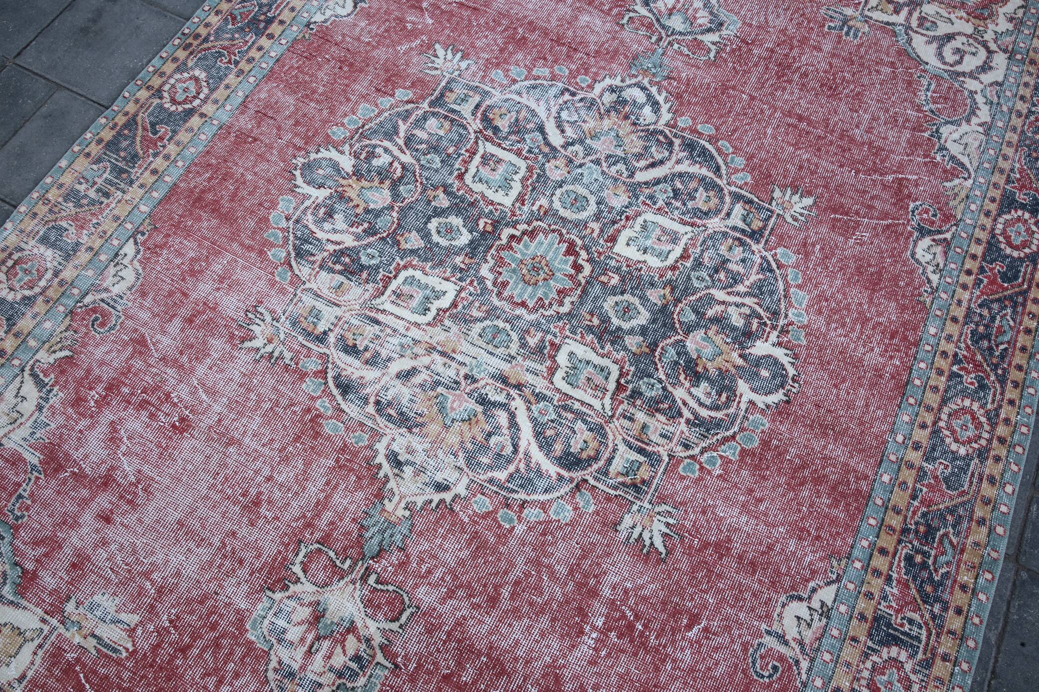 Vintage Persian Brick Red Rug, Hand Knotted Oriental Carpet, 209x325 Cm