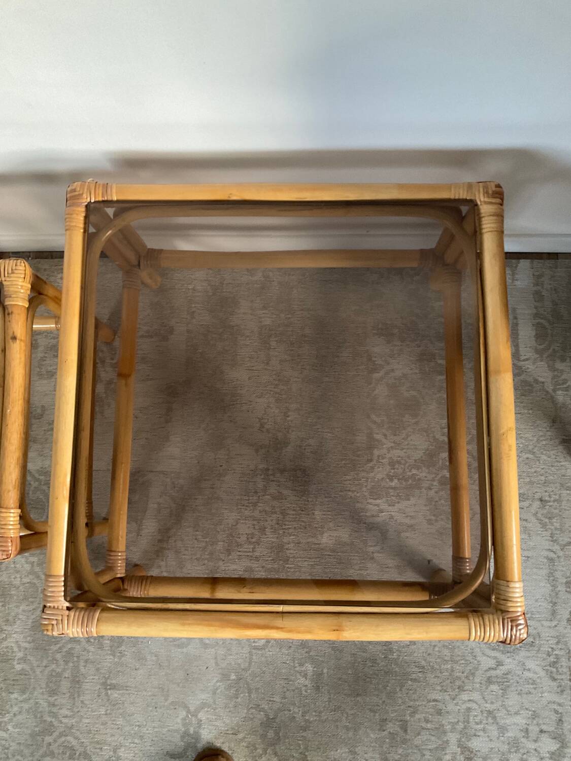 Duo of vintage rattan coffee tables from the 60s-70s