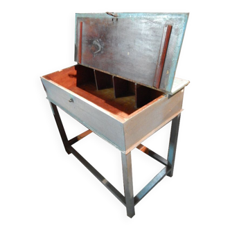 Console table desk blue desk with teak wood storage