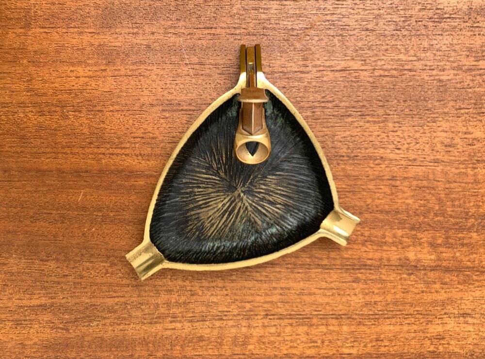 German brass ashtray with cigar cutter, 1950s.