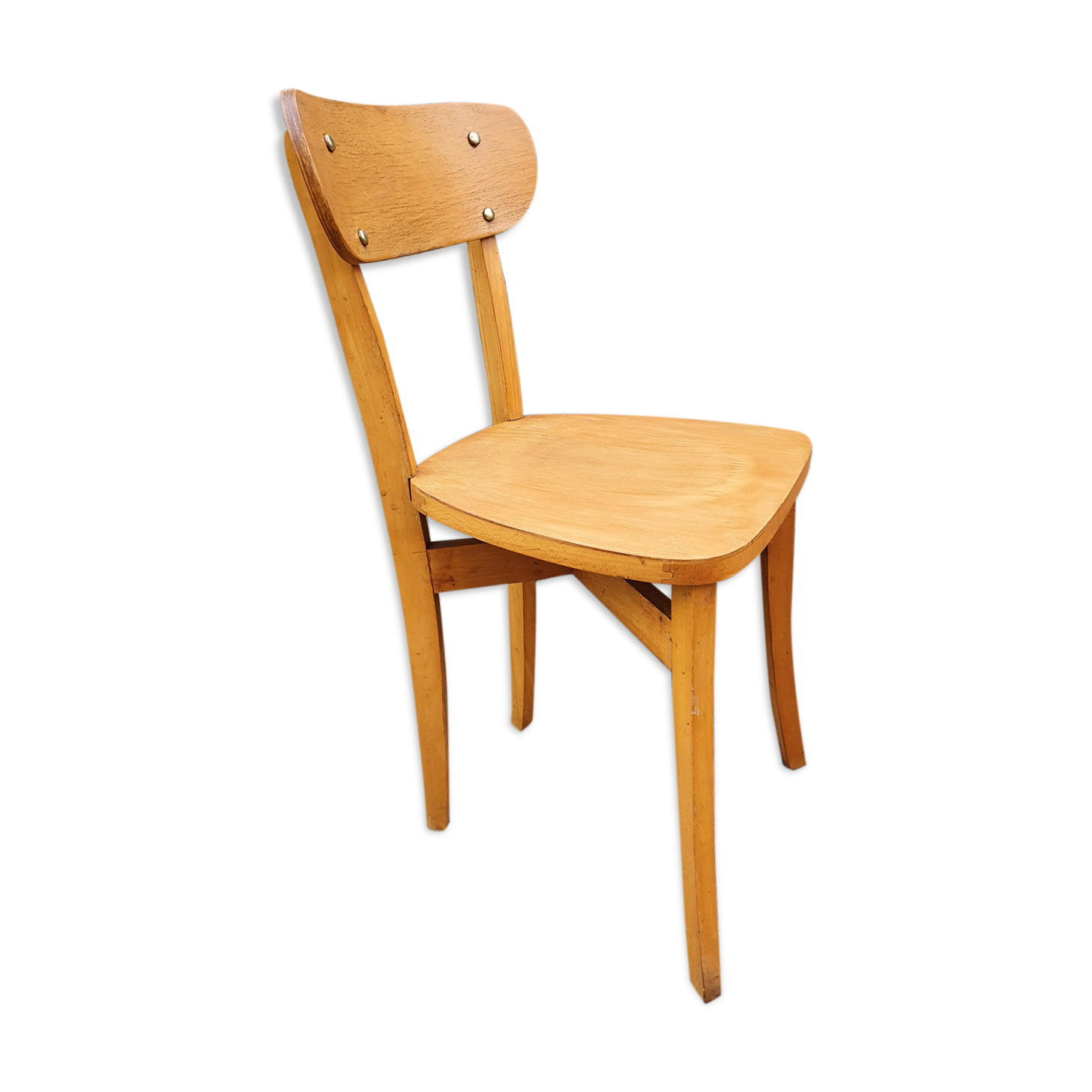 Bistro chair blond wood, signed, numbered, vintage, 50s