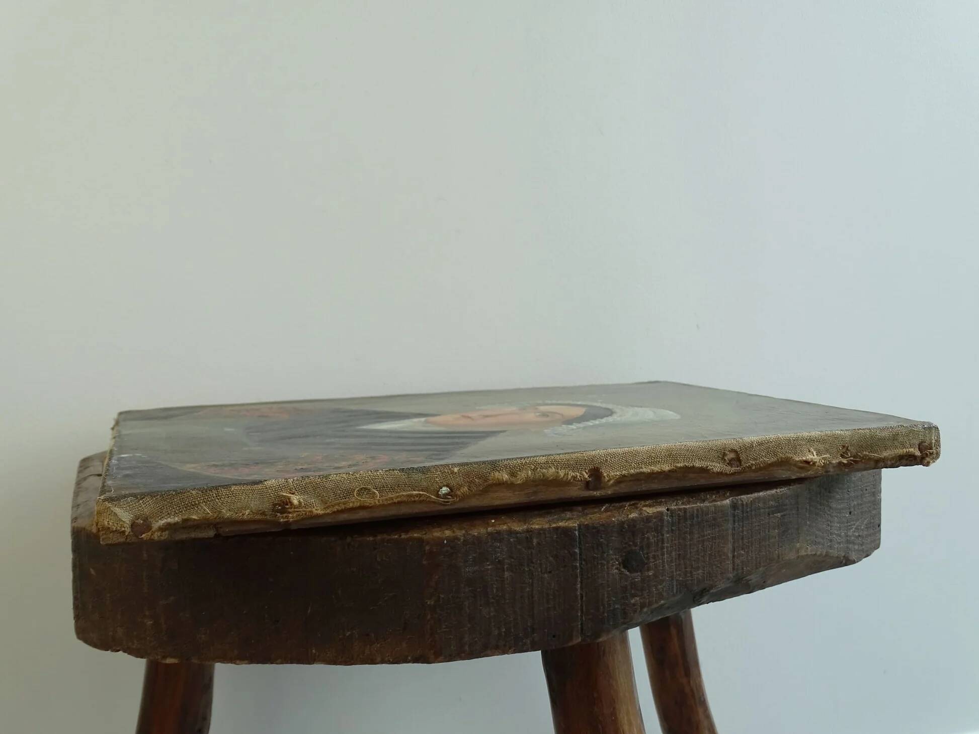 Portrait ancien français d'une dame, art populaire