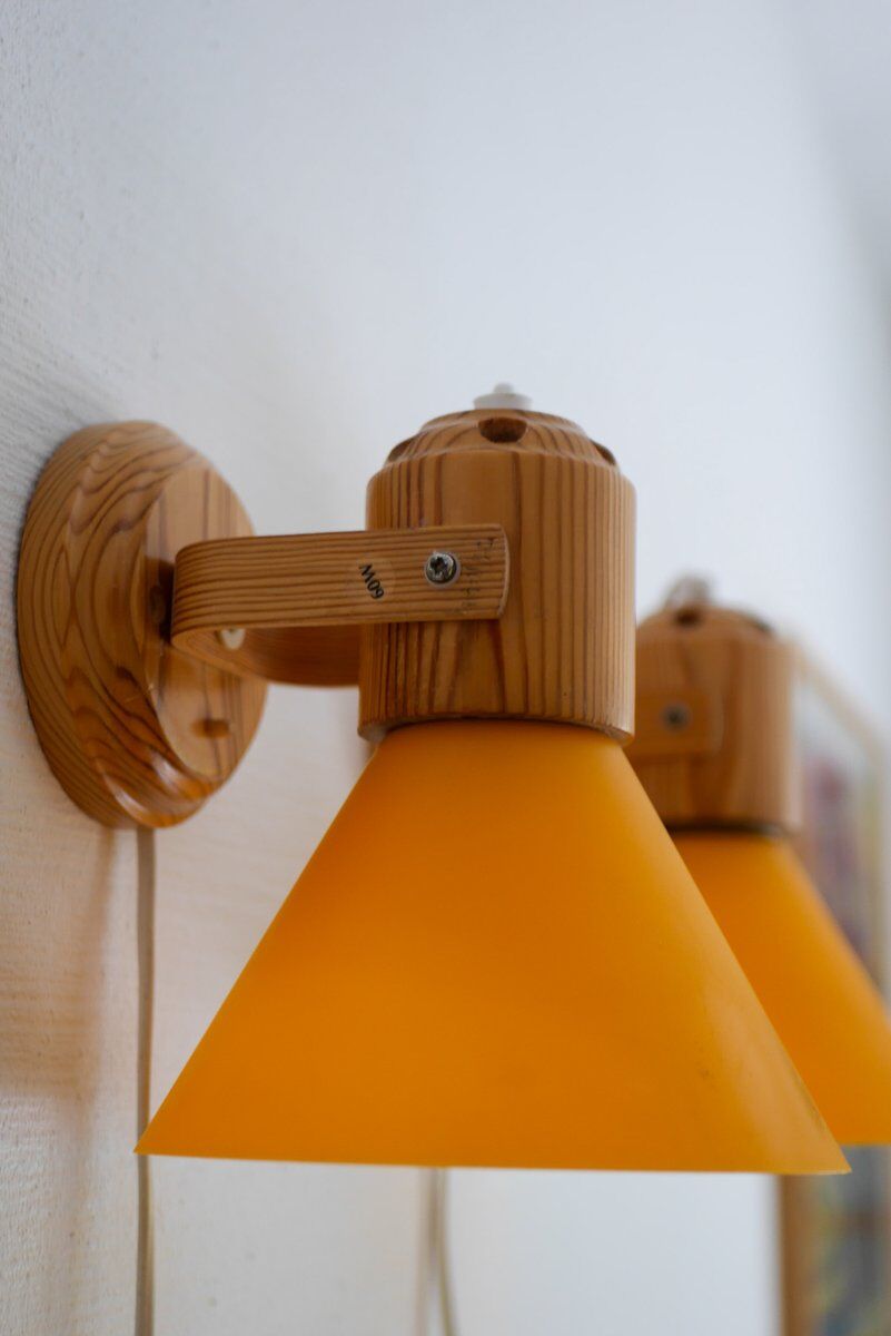 Pine wall sconces from Solbacken, 1975, set of 2