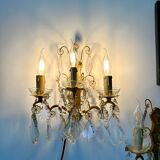 Pair of bronze wall lights and crystal pendants