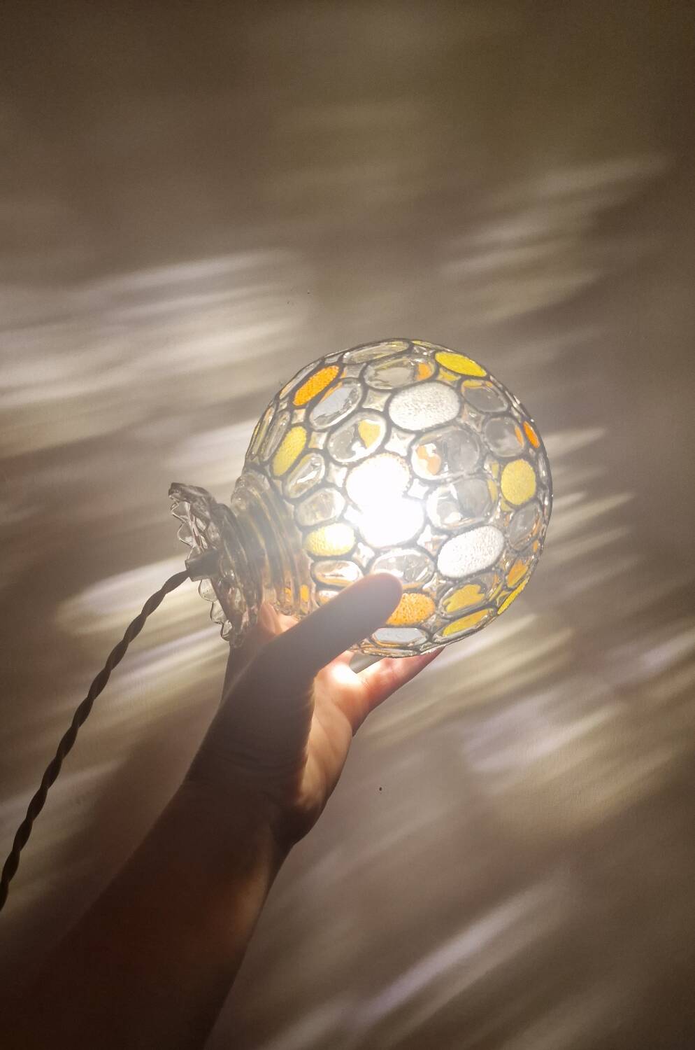 Vintage globe pendant light with stained glass effect