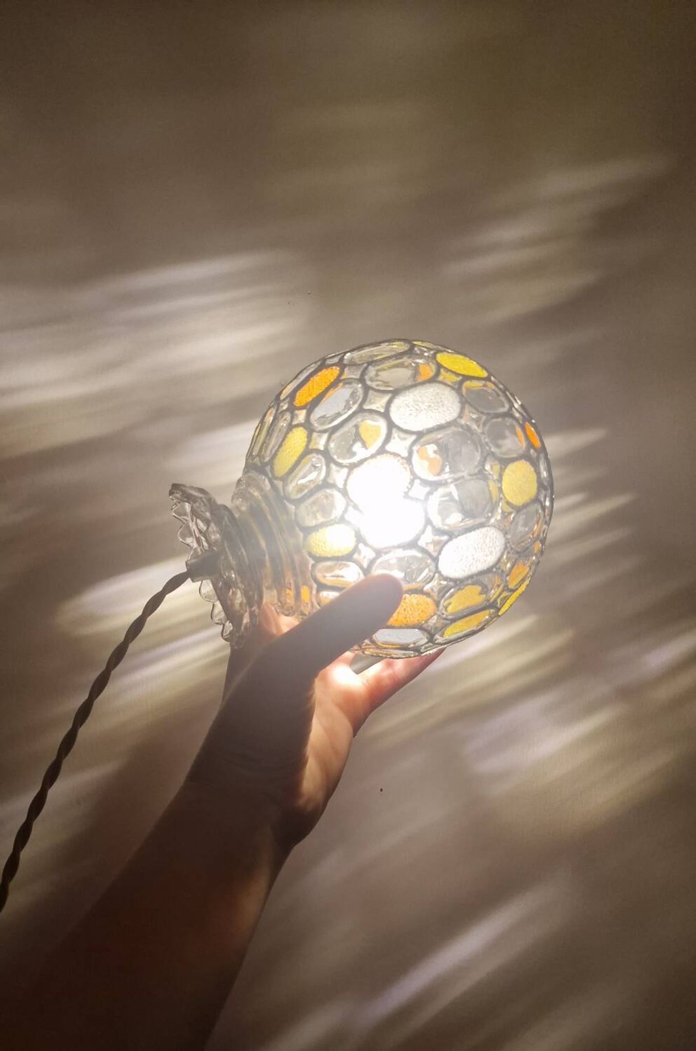 Vintage globe pendant light with stained glass effect