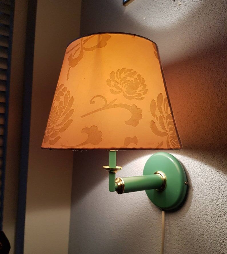 Metal wall lamp with fabric lampshade 1980