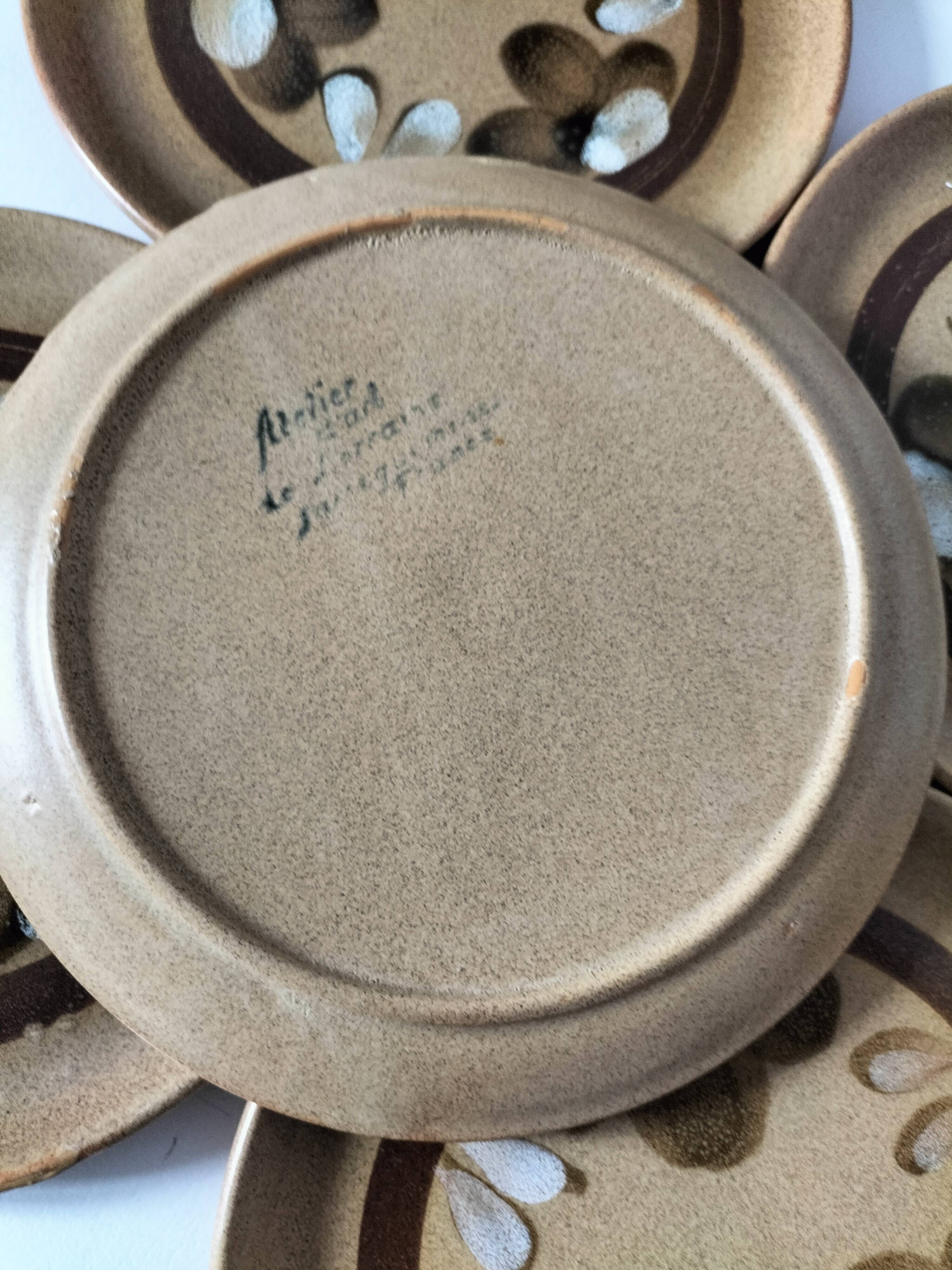 6 dessert plates in stoneware Atelier d’Art Lorraine Sarreguemines