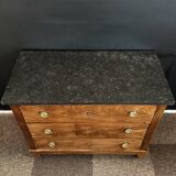 Empire style chest of drawers with 3 drawers and marble top - solid mahogany