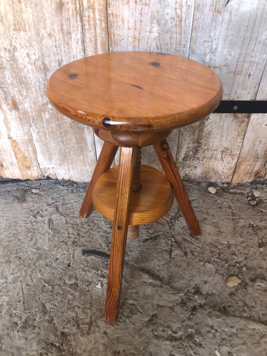 Vintage light wood tripod screw painter's stool