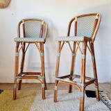 Vintage Gaty bar stools in two-tone rattan and caning.