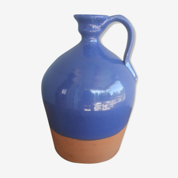 Terracotta pitcher, enamelled blue