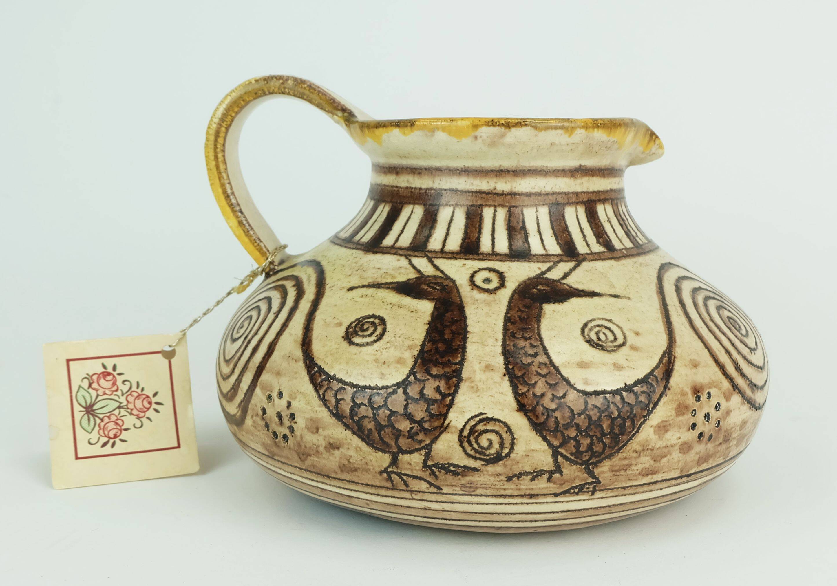 Italian mid century ceramic vase jug signed vitali handmade 1970s