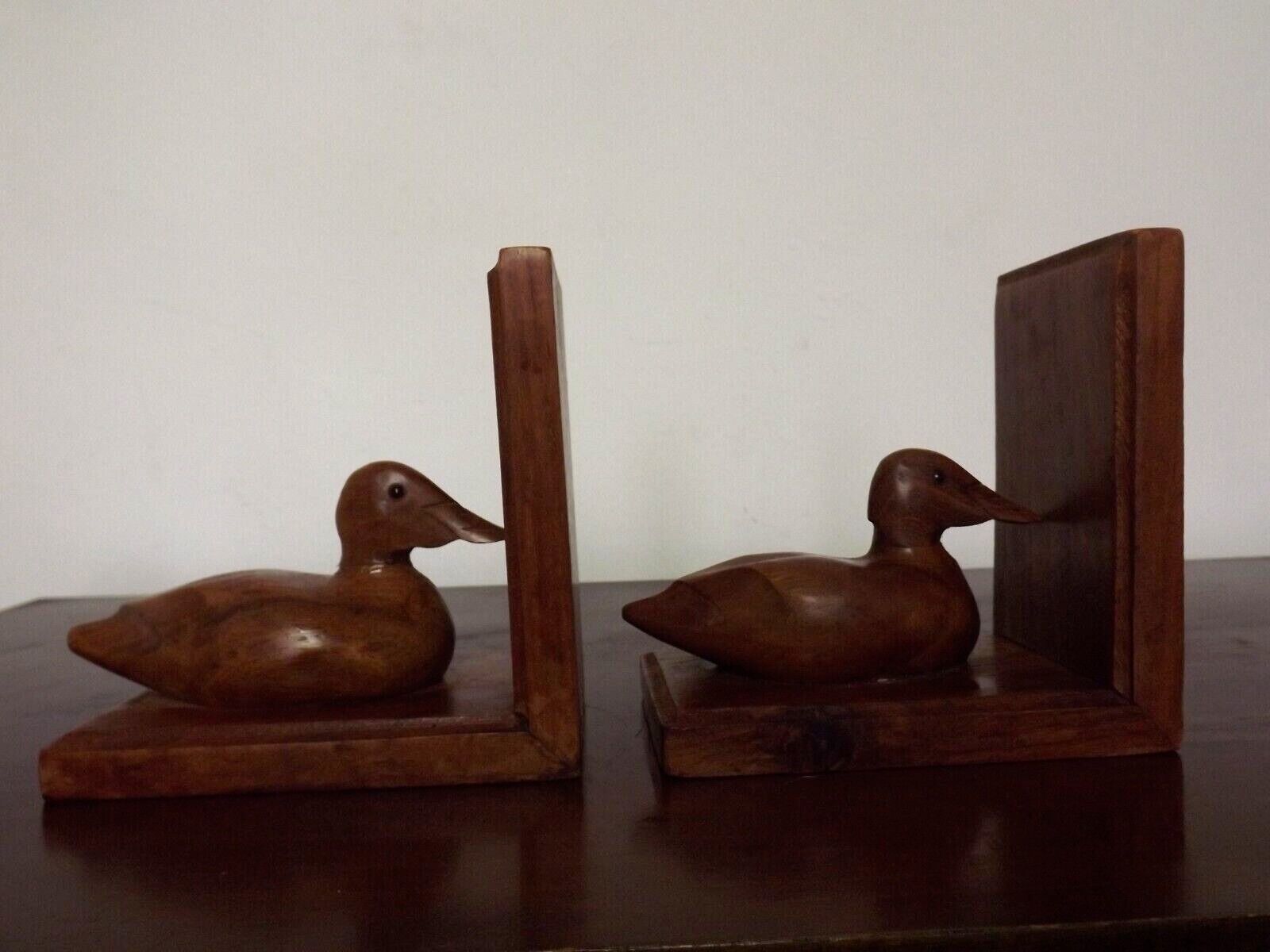 Hand carved wooden duck bookends